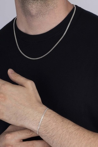 Gümüş Pazarım 925 Ayar Gümüş Erkek Gurmet Zincir Kolye Bileklik Kombini Çok Renkli