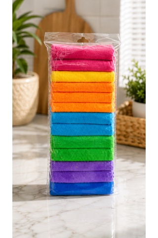 14'lü Mikrofiber Bez Seti - Su Emici İz Bırakmaz Bez Seti - Tezgah, Araba, Toz Çok Amaçlı Temizlik Bezi Çok Renkli