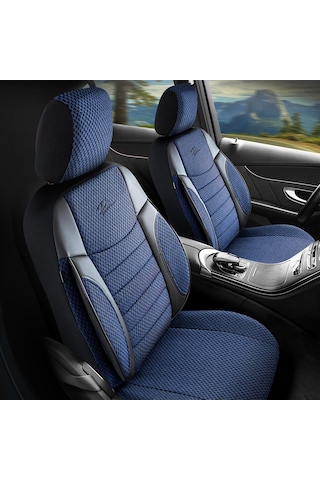 Panda Elegant Serisi Dokuma Kumaş Oto Koltuk Kılıfı - Mavi - Siyah