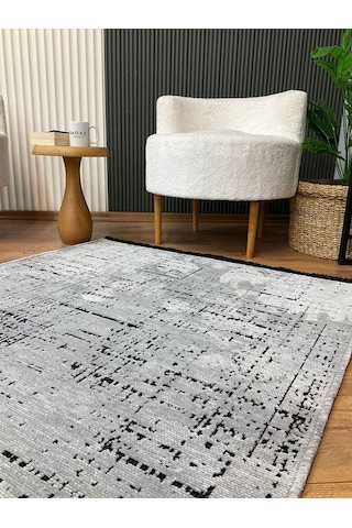 Şönil Dokuma Kayma Yapmaz Makinede Yıkanabilir Leke Tutmaz Kesme Bohem Kilim Krem 2 Gri