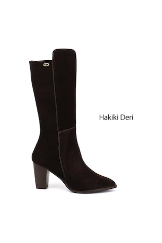 Gönderi(R) Gönderir Kadın Kahve Süet Sivri Burun Kalın Topuklu Hakiki Deri Çizme Gkzc13447530 Kahverengi