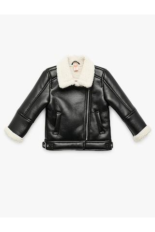 Koton Uzun Kollu Kruvaze Yaka Suni Deri Biker Ceket Siyah 6wmg20017aw Siyah