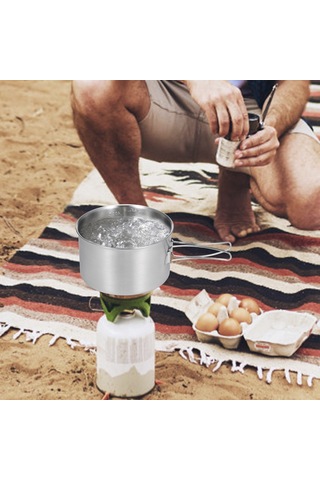 Ranyeek Tomshoo Paslanmaz Çelik Tencere Ve Tava Seti, Kapaklı 15.5cm Tencere, 16cm Tava İle Mesh Çanta Gümüş