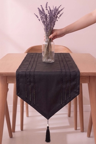 Siyah Diana Karlina Püsküllü Runner 35x140 Cm