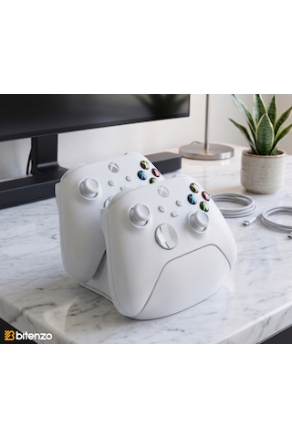 Çiftli Xbox Kontrolcü Tutucu, Masaüstü Oyun Kolu Standı - Beyaz