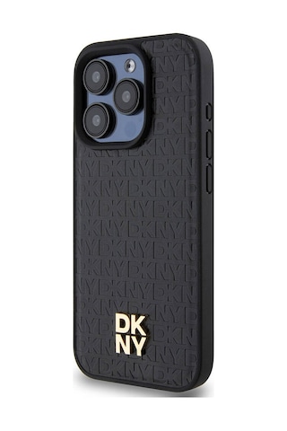 Apple Uyumlu iPhone 15 Pro Kılıf Dkny Lisanslı M-safe Şarj Özellikli 3d Yazılı Repeat Pattern Kapak Siyah