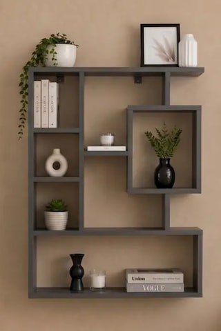 Reyo Enda Home Bigane Büyük Dekoratif Duvar Rafı 70,9 93,6 Cm, Asimetrik Çok Bölmeli Duvara Monte Raf - Antrasit