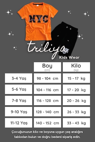 Triliya Pamuklu Unisex Çocuk Kapri Takımı Cepli & Kordonlu, 3-12 Yaş Trl-53 Turuncu