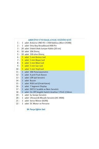 Arduino Uno Başlangıç Eğitim Seti