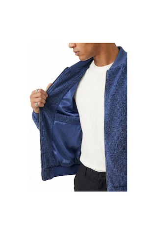 Genius Store Erkek Mont Peluş İçi Astarlı Oversize Geniş Kalıp Sherpa Kuzu Kumaş Spor Mont İndigo