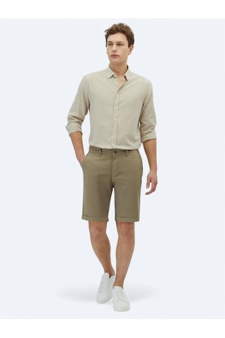 Vizon Düz Dokuma Slim Fit Casual Pamuk Karışımlı Bermuda Vizon