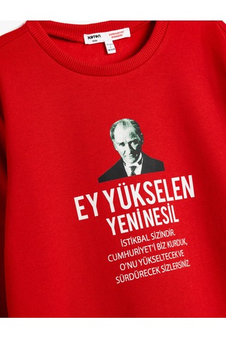 Koton Atatürk Baskılı Sweatshirt Şardonlu Bisiklet Yaka Uzun Kollu Kırmızı 5wkb10476tk Kırmızı