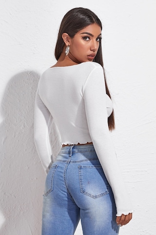 Veraura Lifestyle Kadın Beyaz Uzun Kollu Büzdürme Bağcık Detaylı Crop Top Bluz