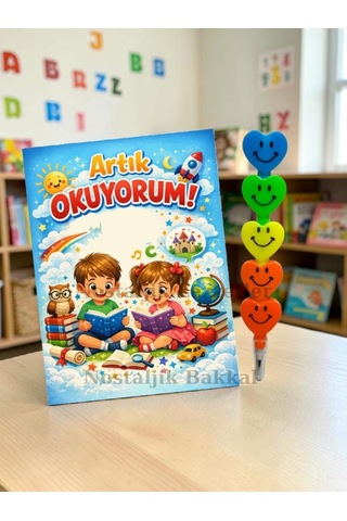 20 Set Yeni Okumayı Öğrenen Öğrencilere Hediye Artık Okuyorum Yazılı 1. Sınıf Hatırası Kalp Kurşun Kalem Tebrik Kartı Hediyeli