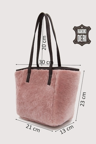 Hakiki Deri Kürklü Kadın El Çantası Pudra Smr9152 Pudra