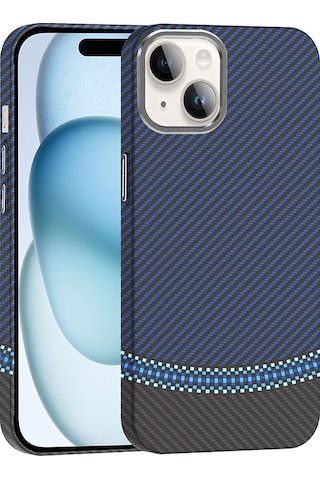 Apple Uyumlu iPhone 13 Kılıf M-safe Şarj Özellikli Karbon Fiber Görünümlü Zore Gros Kapak Siyah-lacivert