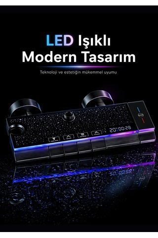 Ambiyans Led Işıklı Yıldızlı Akıllı Duş Sistemi Rb02 Gri
