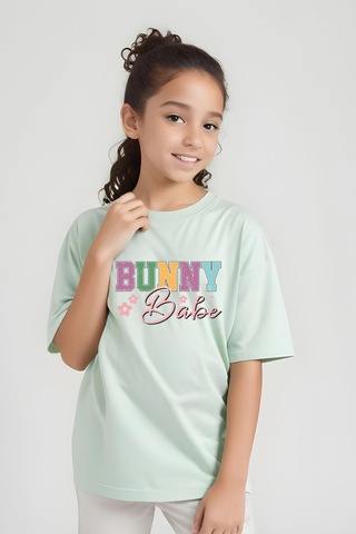 Panios Kids Bunny Baskılı Kız Çocuk Kısa Kollu T-shirt Mint Yeşili