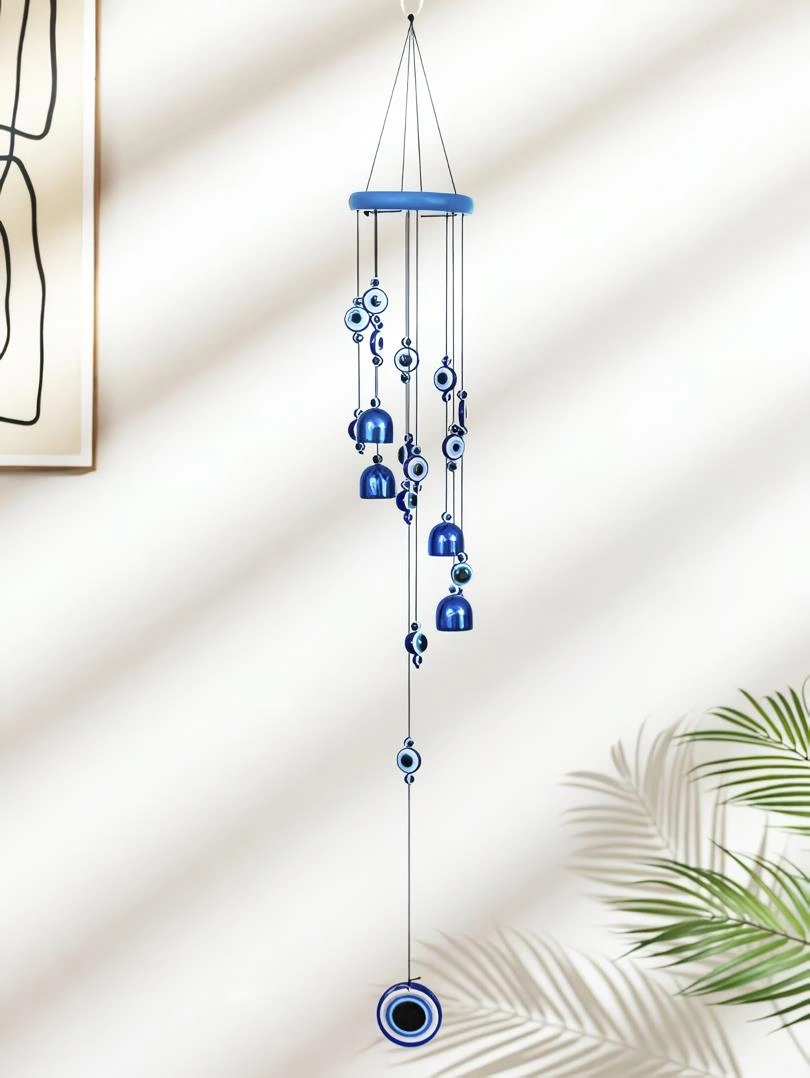Feng Shui Nazar Boncuğu Rüzgar Çanı Metal Kötü Göze Karşı Dış Mekan Dekoratif Bahçe Kapı Süsü 80 Cm. 60 Cm