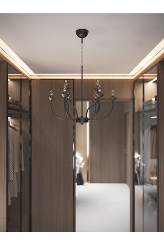 Valentıa Siyah 8 Kollu Klasik Avize E14 Duylu