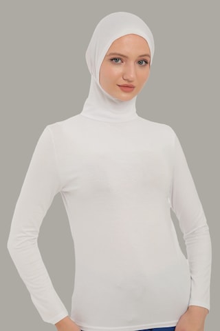 Sonbaharmoda Kadın Uzun Kollu Body Boyunluklu Boneli Tam Badi Boğazlı Likralı Penye Beyaz