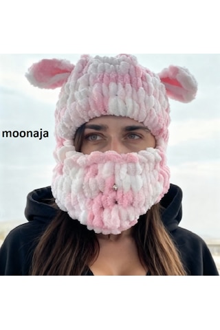 Moonaja Puffy Örgü Kar Maskesi Şapka - Wegh Bere Maske - Balaklava Motorsiklet Kask Ve Kayak Beresi Çok Renkli
