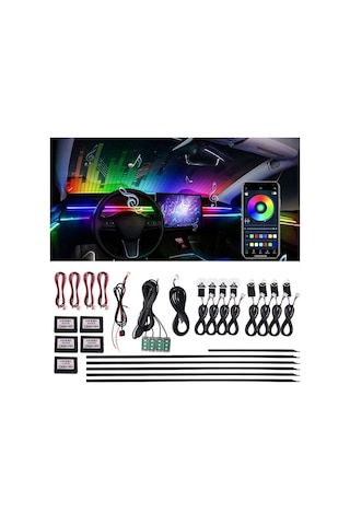 Araç İçi Atmosfer Ambiyans Led Neon 64 Renk Rgb App Kontrollü 18 Parça