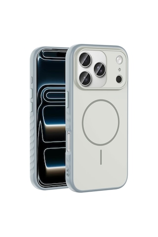 Apple Uyumlu iPhone 17 Pro Max Kılıf M-safe Şarj Özellikli Zore Tea Kapak - Gümüş Gümüş