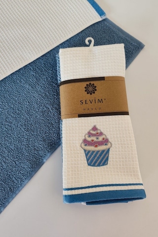 2 Li Mutfak Havlusu %100 Pamuk - Cupcake Nakışlı - 40x60 Cm Indıgo Indigo