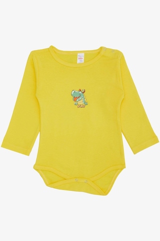 Breeze Erkek Bebek Çıtçıtlı Zıbın Body Mutlu Dinozor Baskılı 9 Ay-3 Yaş, Sarı Sarı