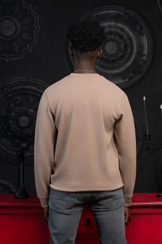 Dorss Regular Fit Armürlü Bisiklet Yaka Likralı Mevsimlik Sweatshirt Kahverengi