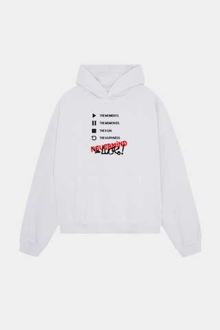 Unisex Kapüşonlu Sweatshirt - Luck Yazılı Oversize Hoodie Beyaz