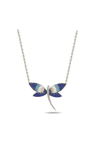 Brezza Lusso Jewelry Yusufçuk Kolye 925 Ayar Gümüş Mavi Taşlı Kadın Kolye Gümüş