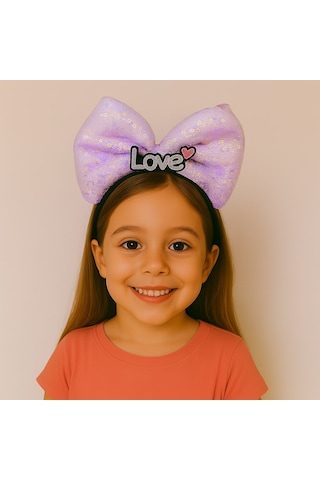 Led Işıklı Love Yazılı Mor Fiyonk Taç - Kız Çocuk Parti Tacı Çok Renkli