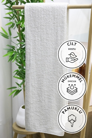 Line Luxury Pamuklu Banyo Havlusu 100x150 - Krem Krem