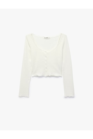 Koton Modal Karışımlı Dantel Detaylı Slim Fit Kısa Kollu U Yaka Hırka Ekru 6sal90025ık