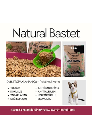 Natural Bastet Topaklanan Çam Pelet Kedi Kumu 10 Litre