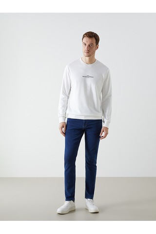 Lcwaıkıkı Classic Beyaz Bisiklet Yaka Uzun Kollu Baskılı Erkek Sweatshirt