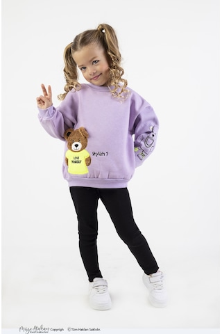 Kız Çocuk Orta Kalınlıkta Baskılı Örme Basic Taytlı Alt Üst Takımı Lila