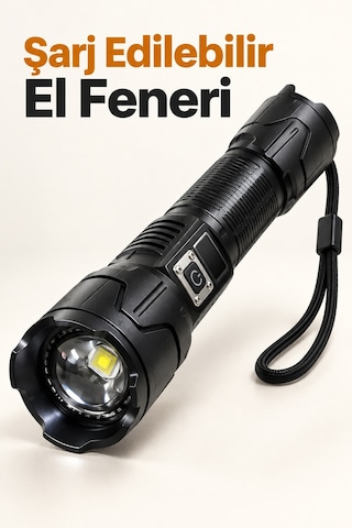 Şarj Edilebilir Led El Feneri Dijital Göstergeli Alüminyum Gövde A