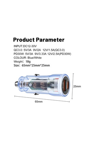 Vaorlo 48w Araç Şarj Cihazı Hızlı Şarj Usb + Pd Bağlantı Noktası Desteği Qc3.0 Hızlı Şarj Beyaz