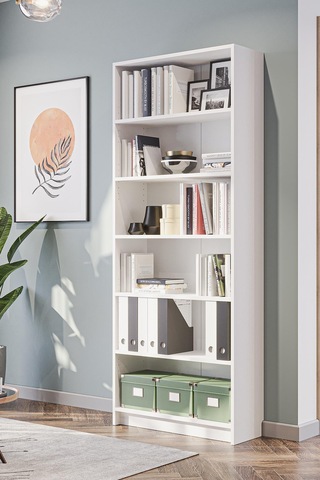 Bili Kitaplık 5 Raflı Geniş Çok Amaçlı Ofis Salon Kitap Dosya Rafı Beyaz Beyaz