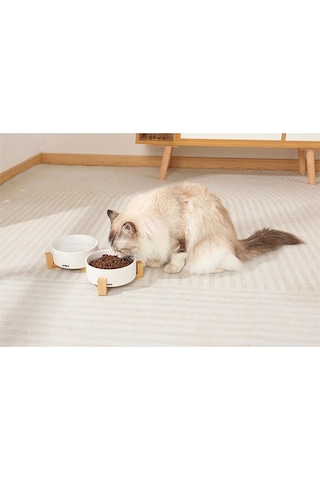 M-pets Opera Bamboo Standlı Seramik Kedi Mama Kabı Beyaz 2x850 Ml 244-51023.02