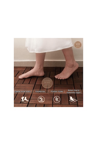 Runnen Akasya Ağacı Yer Karosu 9 Adet Bahçe Banyo Deck Ahşap Karo Masif Yer Döşemesi Balkon Deck