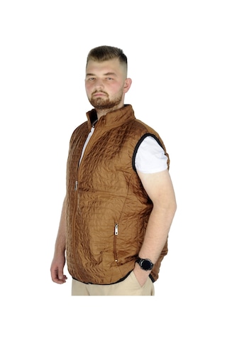 Mode Xl Büyük Beden Erkek Yelek Kapitone Yakalı 22601 Kahverengi 001