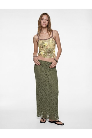 Koton Yüksek Bel Slim Fit Midi Dantelli Kalem Etek Haki 6sal70003ık Haki
