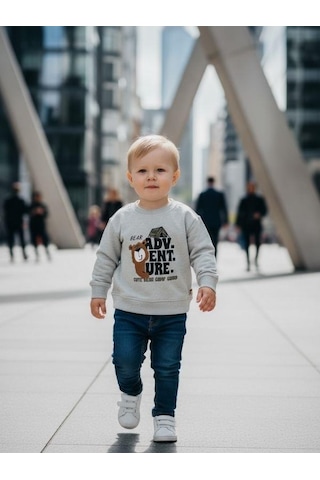 Zekids Erkek Bebek Ayıcık Desenli İnce Uzun Kollu T-shirt-16346 Mint