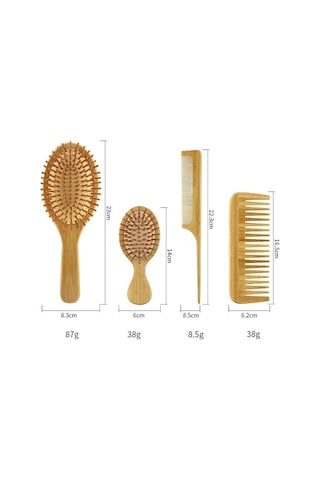 4 Parçadan Oluşan %100 Bambu Doğal Fırça Tarak Seti