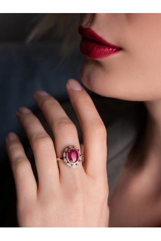 Lamponi 925 Ayar Gümüş Büyük Taşlı Altın Kaplama Yüzük 258609295 Altın