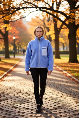 Benerly Kadın Dik Yaka Düşük Kol Tam Fermuarlı Peluş Sweatshirt Fonksiyon Açık Mavi